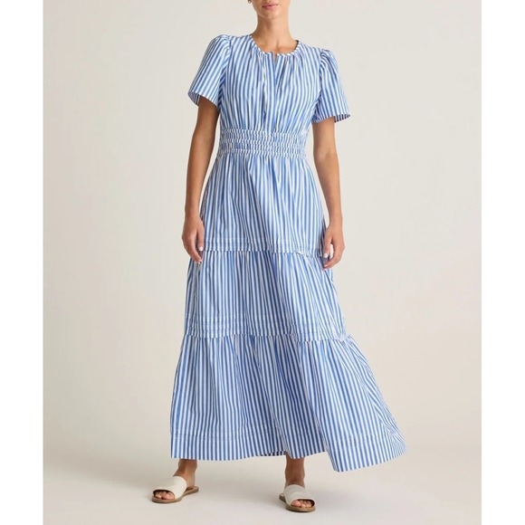 Quince Dresses & Skirts - QUINCE 100% Organic Cotton Poplin Tiered Maxi Dress in Azure Stripe